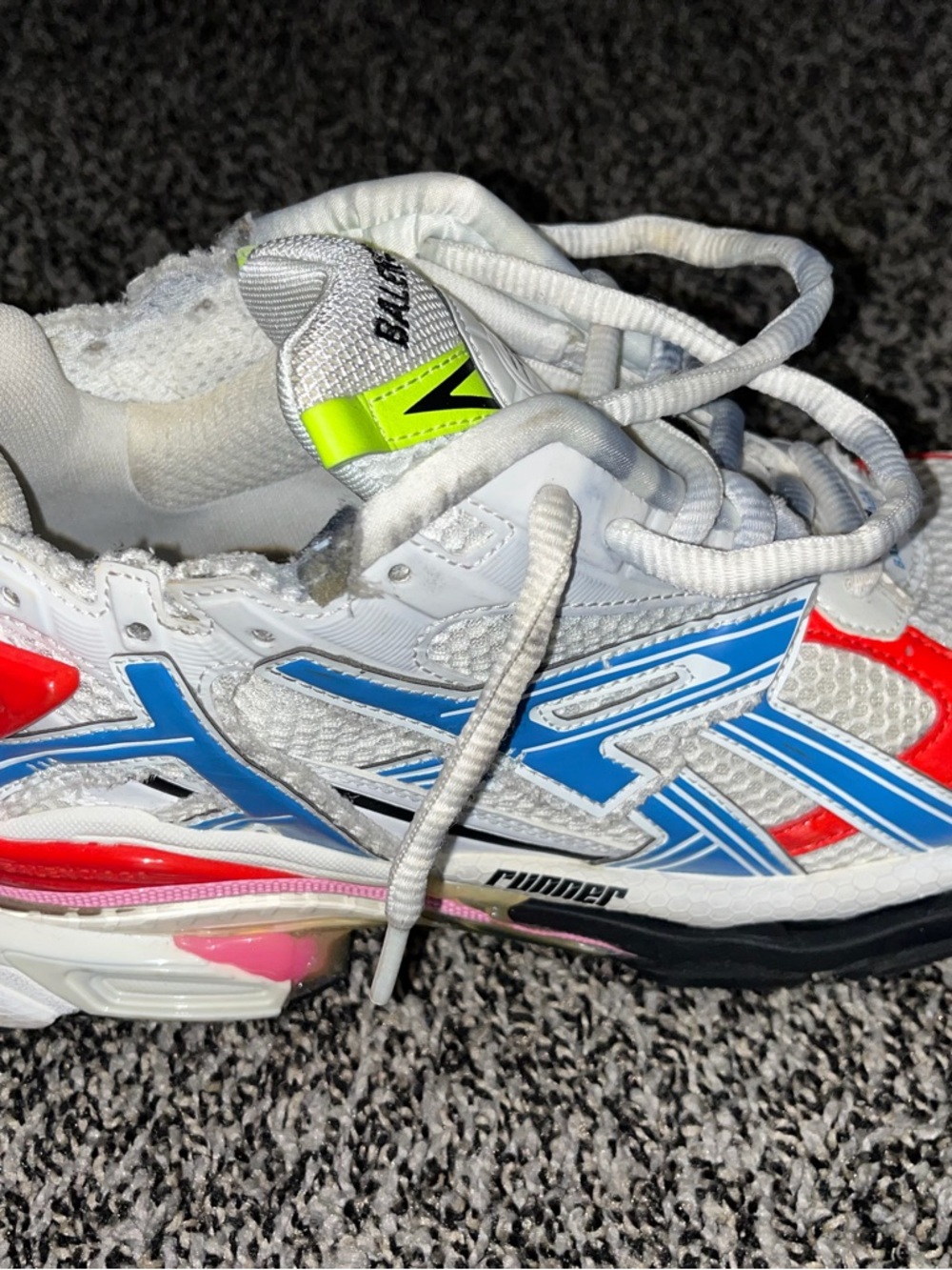 Balenciaga Kids White Red Pink Blue Neon Yellow Triple-S Style Sneakers - Picture 7 of 9